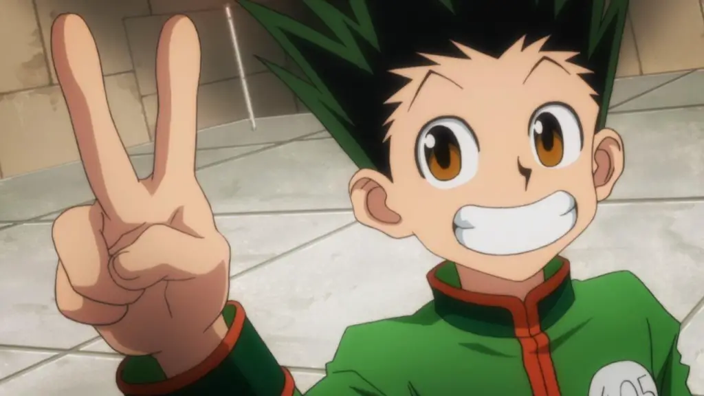 Gon giving a peace sign after winning his match at Trick Tower