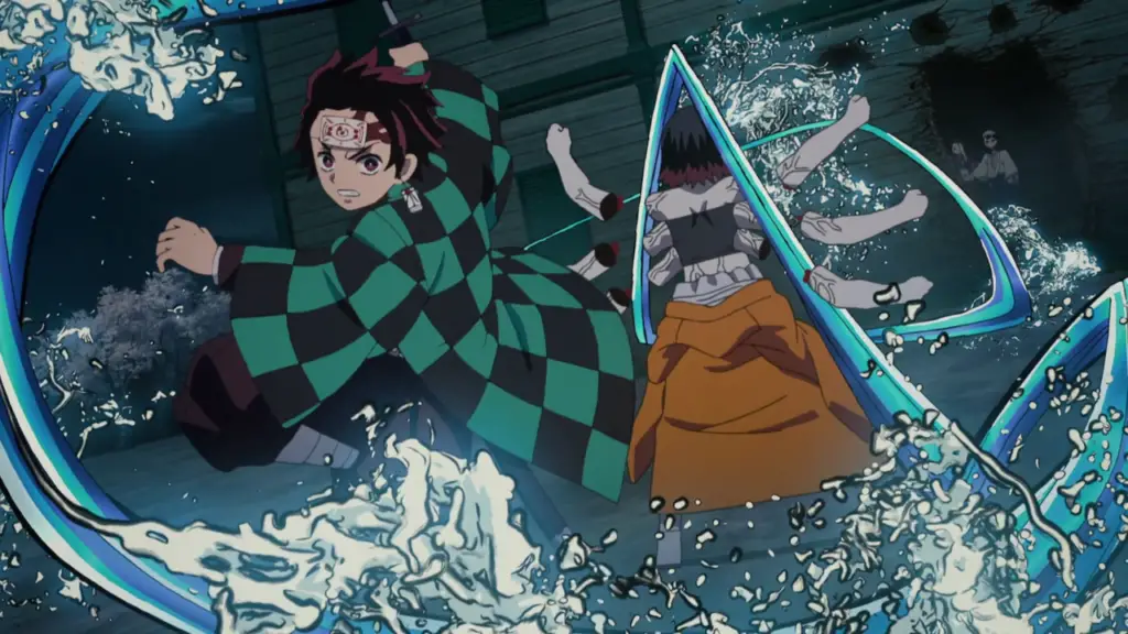 Kimetsu no Yaiba water breathing form attack against a demon