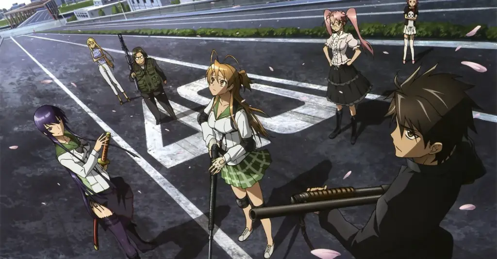 Highschool of the Dead cast holding weaponry