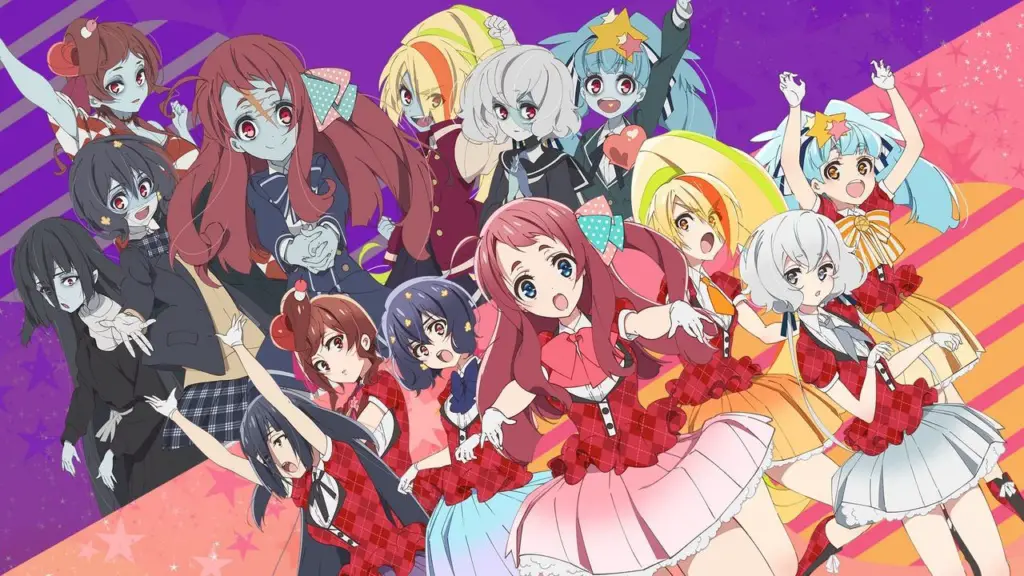 Zombie Land Saga cast in both human and zombie forms. 