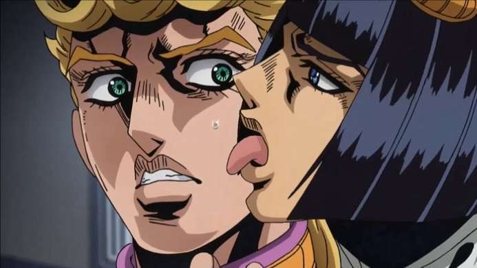 Bucciarati licking Giorno's face