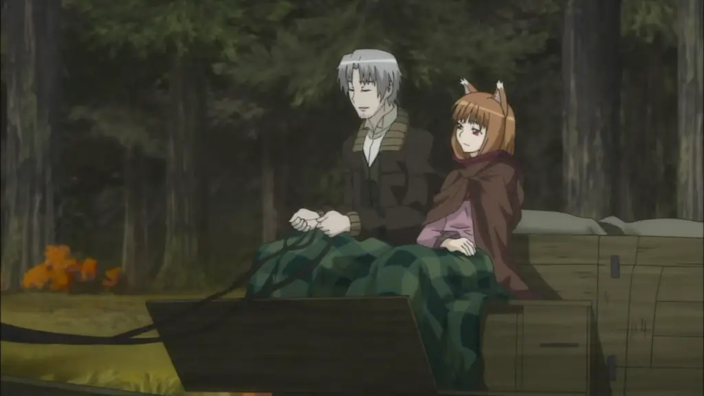 Kraft Lawrence and Holo riding in a wagon