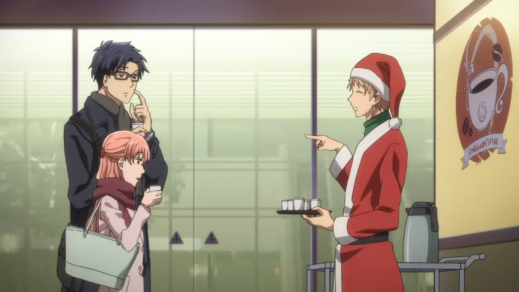 Naoya giving out free coffee samples dressed as Santa Claus