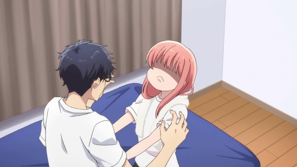 Wotakoi couple awkwardness on the bed