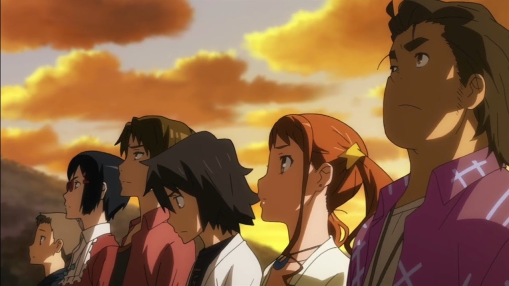 Anohana cast looking stern toward the sky