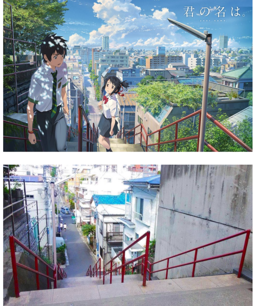 Your Name famous stairs side by side comparison: anime vs. real life