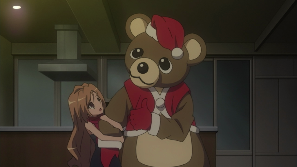 Ryuji dressed as a bear for Taiga during the Christmas anime episodes of Toradora!