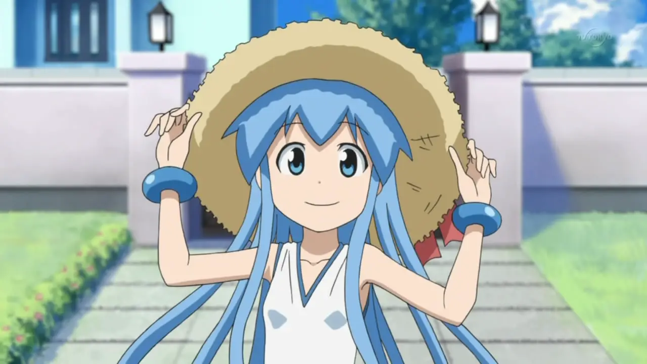 Ikamusume Squid Girl wearing a sun hat