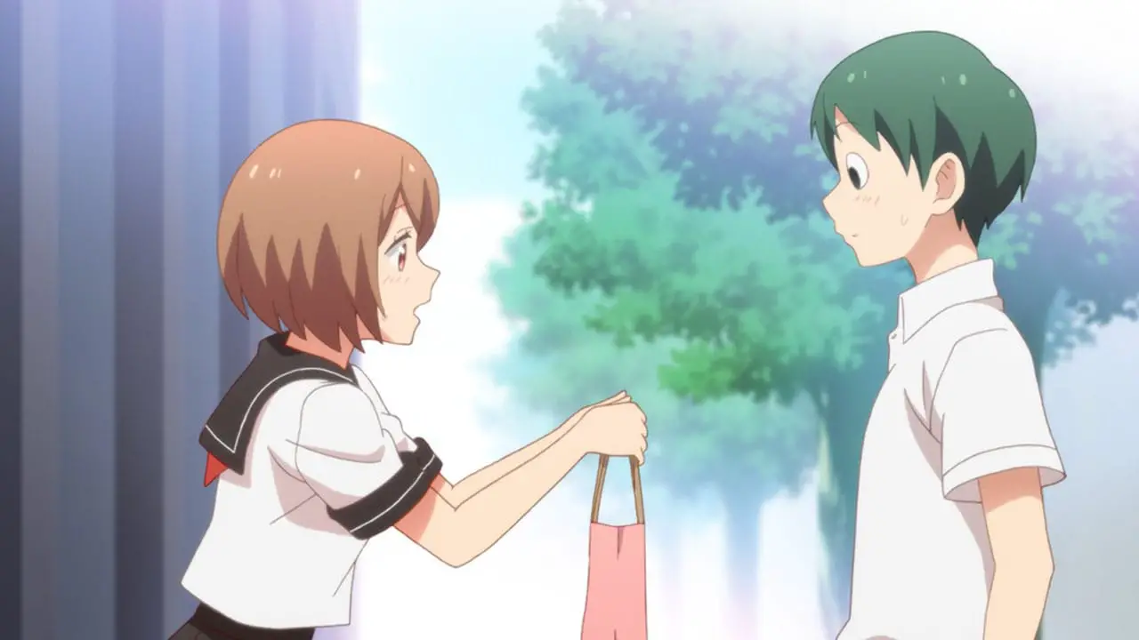 anime teens exchange romantic gift