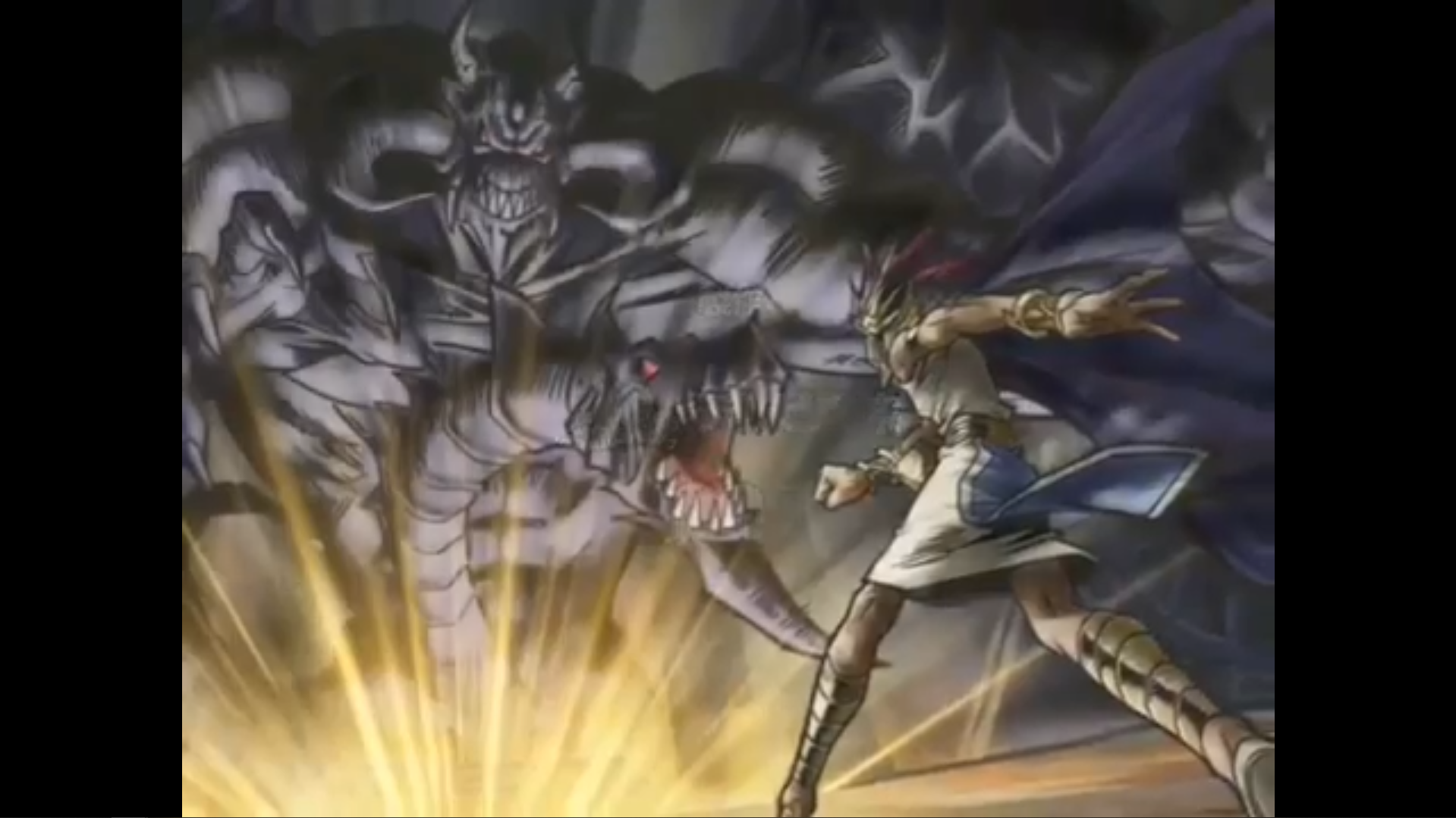 Yami Yuugi goes face to face against powerful ancient monsters.