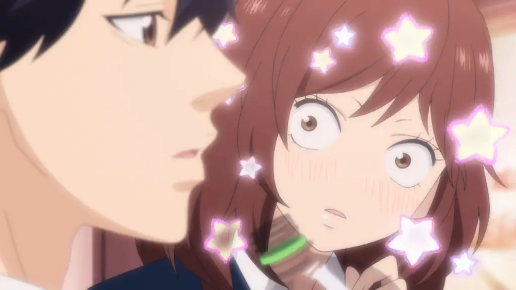 anime girls stares romantically at anime male