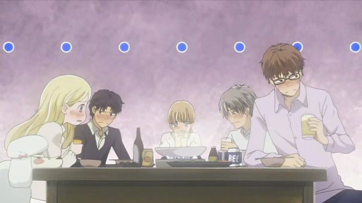 awkward dinner between anime friends