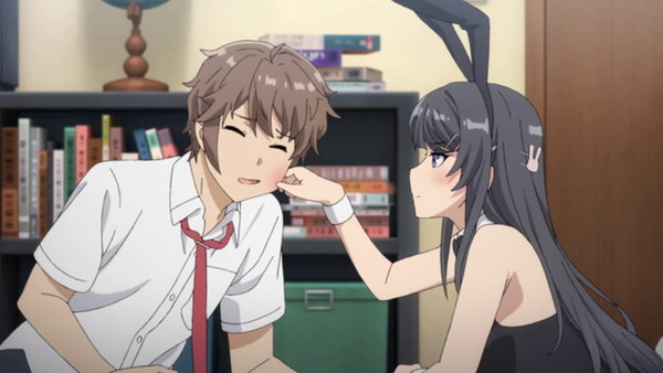 anime bunny girl pinches anime boy