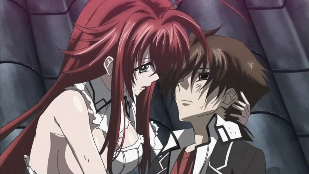 high school anime boy and girl embrace